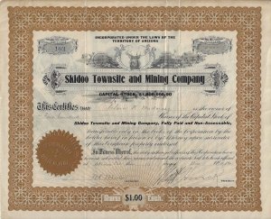Ephemera: 1907 - Skidoo Townsite and Mining Company Stock Certificate