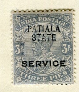 INDIA; PATIALA STATE 1913 early GV SERVICE issue fine Mint hinged 3p. value