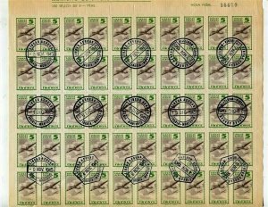 SPAIN; 1940 early Zaragoza Catherdral AIR issue used 5c. FULL CTO SHEET