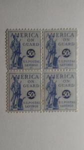 SCOTT # PS 513 BLOCK OF 4  MLH AMERICA ON GUARD SAVINGS STAMPS 50 CENTS