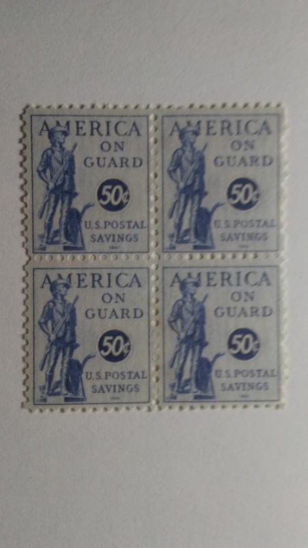 SCOTT # PS 513 BLOCK OF 4  MLH AMERICA ON GUARD SAVINGS STAMPS 50 CENTS