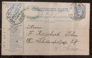 1886 Vienna Austria Pneumatic Mail Postal Stationary Postcard Cover Domestic