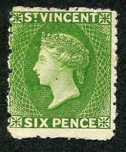 St Vincent SG30 6d Bright Green Wmk Star Perf 11 to 12.5 M/M Cat 475 Pounds