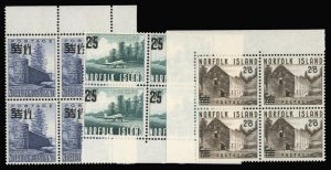 Norfolk Island #26-28 Cat$86.40, 1960 Surcharges, set of three in blocks of f...