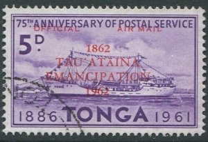 Tonga Official 1962 SGO12 5d violet emancipation ovpt #1 FU