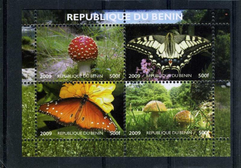 Benin 2009 BUTTERFLIES & MUSHROOMS Sheet (4v) Perforated Mint (NH) #2