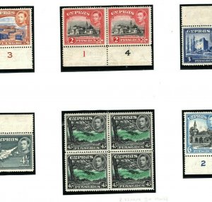 CYPRUS KGVI Stamps LMM/UMM *45pi Block Four* & Plate Number Marginals Page YP67