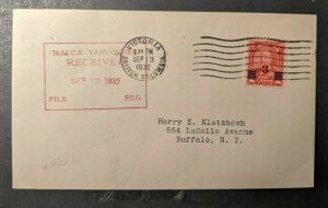 1932 HMCS Vancouver Canada Navy Cover from Vancouver BC to Buffalo NY Overprint