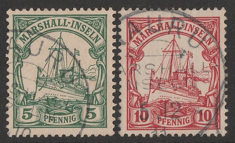 NAURU : 1908 Precursor use of MarshalIs Yacht 5pf & 10pf 'Nauru Marshall Inseln'