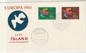 Iceland 1961 Europa CEPT Bird Reykjavik Double Cancel FDC 2x Stamps Cover  25639