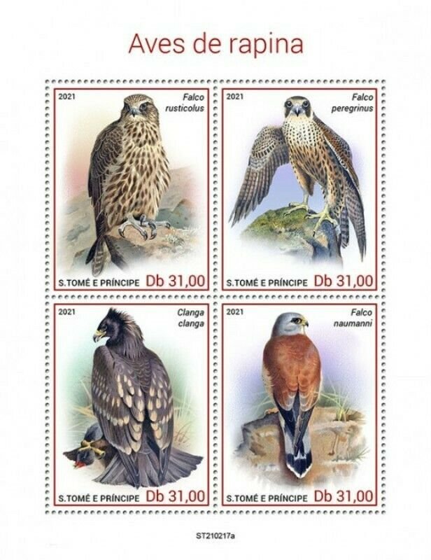 St Thomas - 2021 Birds of Prey, Falcon, Eagle - 4 Stamp Sheet - ST210217a 