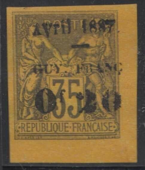 FRANCE FRENCH GUIANA 1887 Sc 6 CORNER MARGINAL SINGLE UNUSED VF SCV$375.00 