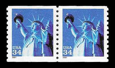 PCBstamps   US #3476 Coil Pair 64c(2x 34c)Statue of Liberty, MNH, (12)