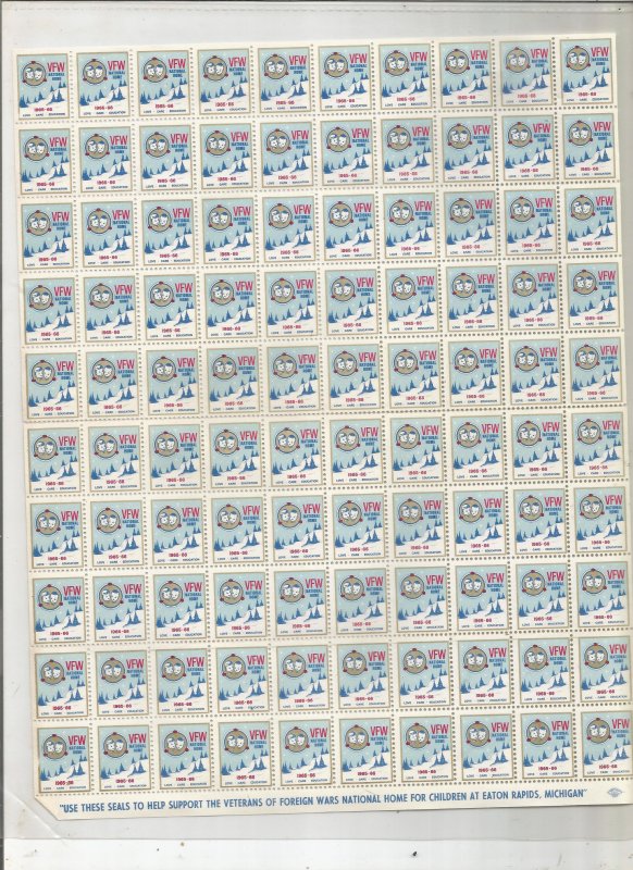 VFW 1965-1966 POSTER STAMPS, FULL SHEET