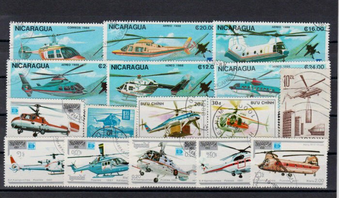 50 HELICOPTER  THEMED STAMPS OFF PAPER - ALL DIFFERENT 