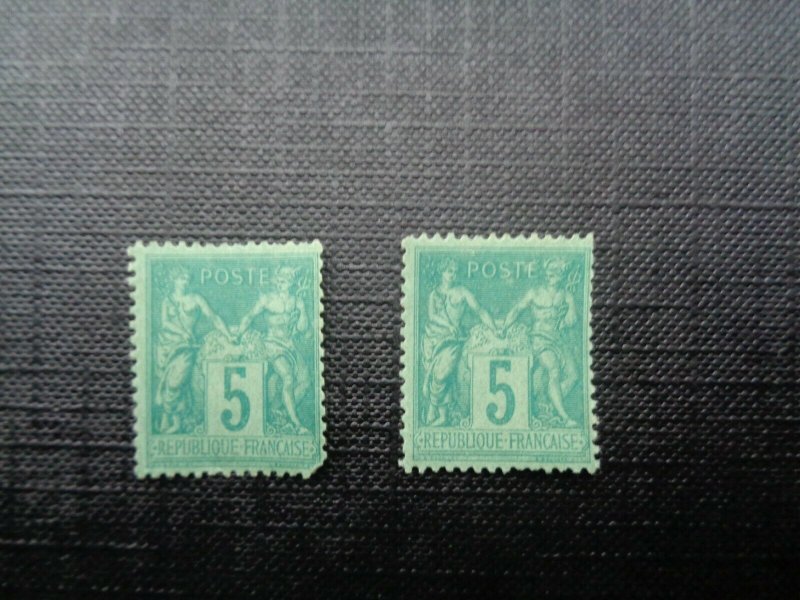 France 2 X Mint 5c Green 1876-77