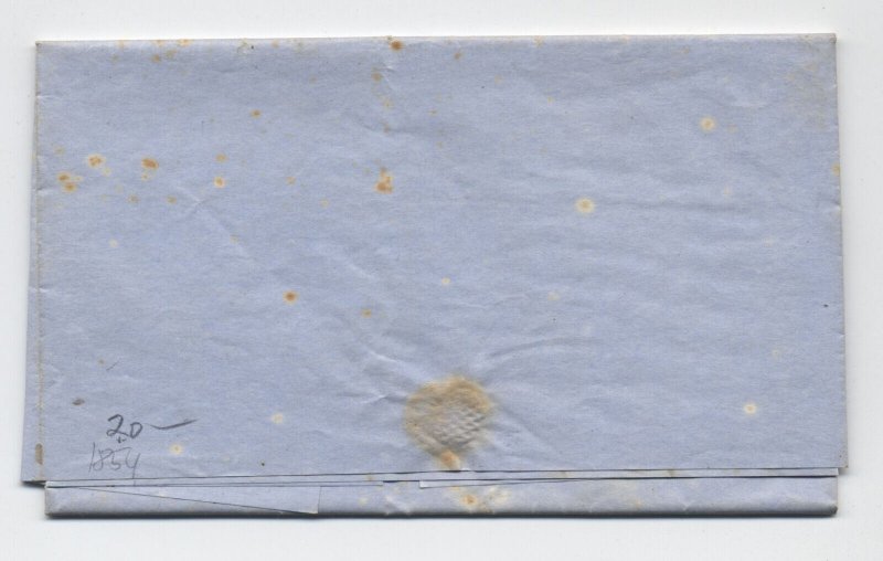 1854 Bangor ME #11A folded letter 3paid integral CDS missent Fairfield [h.5846]