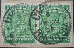 Rhodesia 1898 ½d pair with Umtali Code 3 Day Month (SC) postmark