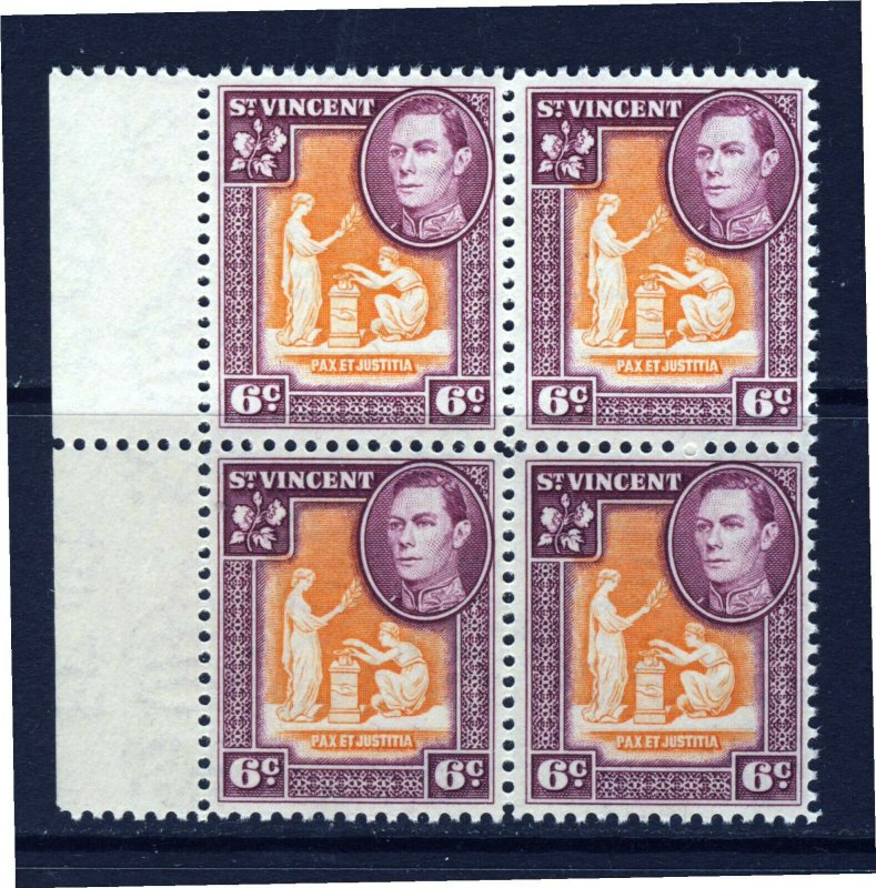 ST. VINCENT King George VI 1949 6c Orange & Purple Marginal Block SG 169 MNH