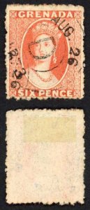 Grenada SG9 6d Vermilion wmk Star SIDEWAYS Rough Perfs CDS postmark