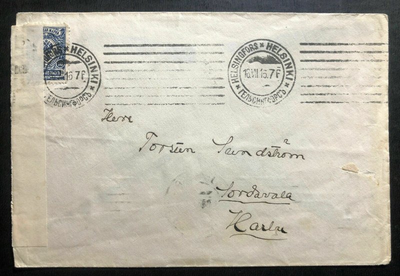 1915 Helsinki Finland Russia Occupation WW1 Censored Cover To Karla 