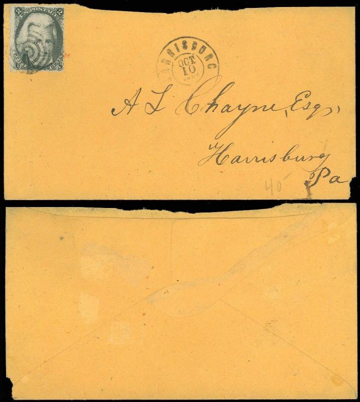 OCT 10, 1866 Harrisburg CDS, to A L Chayne Esq in H'burg, US SC #73 BLACKJACK!