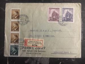 1945 Bohemia Moravia Multi Frank Registered Commercial Cover Czechoslovakia