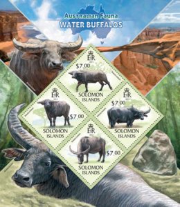 Solomon Islands - 2013 Water Buffalos Stamps - 4 Stamp Sheet - 19M-198