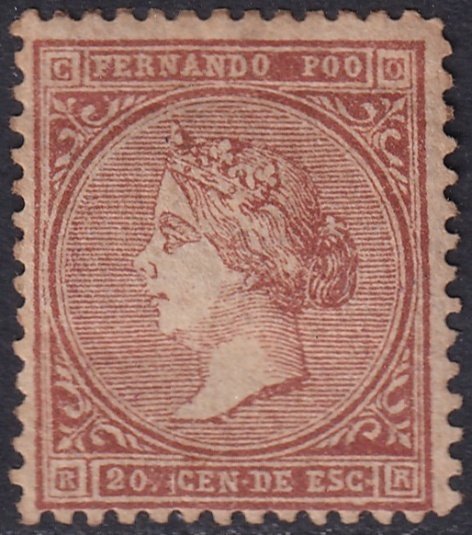 Fernando Po 1868 Sc 1a MH* reddish brown partial gum