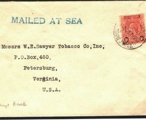 ST.VINCENT Cover New Brunswick CANADA Paquebot *MAILED AT SEA* USA 1929 Q17b