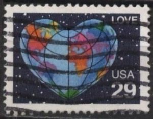 US 2535 (used) 29¢ love: heart-shaped globe (1991)