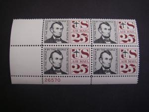 Scott C59, 25c Abraham Lincoln, PB4 #26570 LL, MNH Airmail Beauty