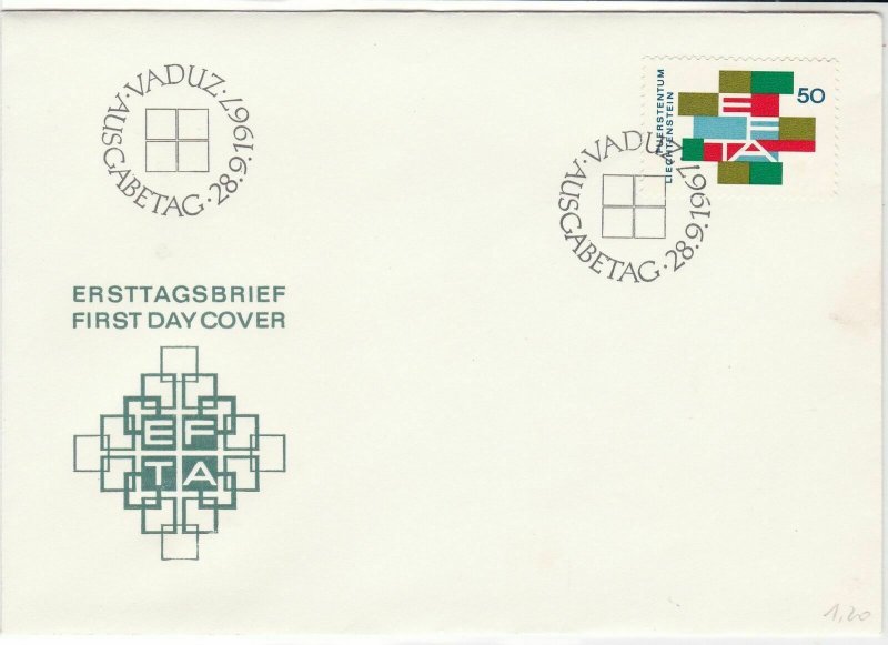 Liechtenstein 1967 FDC Multiple cancel Stamps Cover ref R 18677