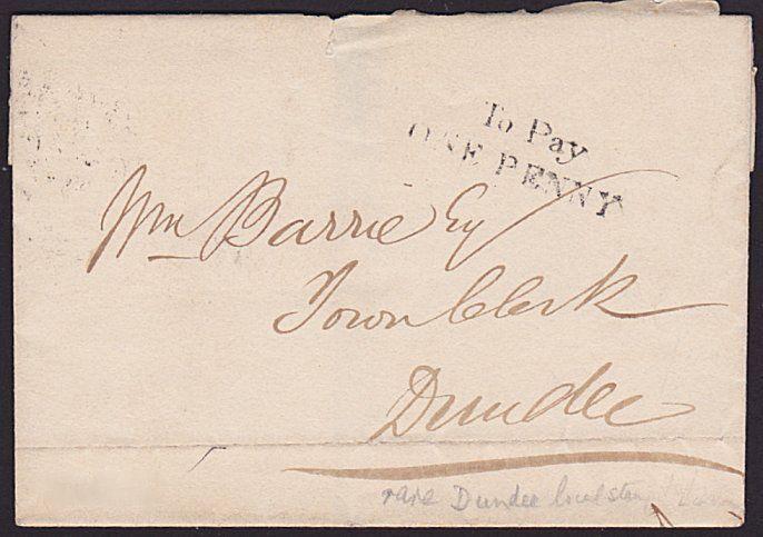 GB SCOTLAND 1837 wrapper to Dundee with rare TO PAY / ONE PENNY.............6428