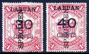 LABUAN — SCOTT 61s,62s (SG 78s,79s) — 1895 SURCHARGE SPECIMENS — MH — SG £60