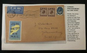 1929 London England First Flight Cover To Johannesburg South Africa Via Capetown