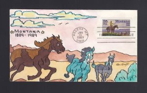 FDC: #2401 1989 25c Montana Statehood - BEN KRAFT Hand Painted Cachet #2