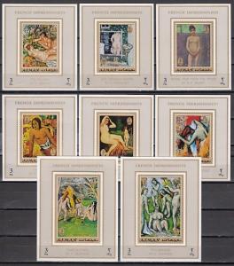 Ajman, Mi Cat. 817-824 C. Nude Paintings issue as s/sheets.