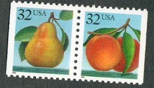 2487 - 2488 Peach and Pear MNH attached pair from  booklet