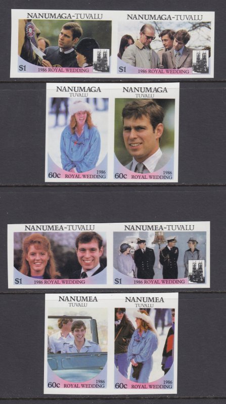 Tuvalu, Nanumaga, Nanumea, MNH. 1986 Royal Wedding, IMPERF se-tenant pairs, VF