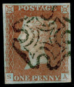 GB QV SG8, 1d red-brown BLACK MX PLATE 23, FINE USED. Cat £60.  SA 