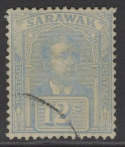 SARAWAK SG70a 1922 12c PALE DULL BLUE FINE USED 