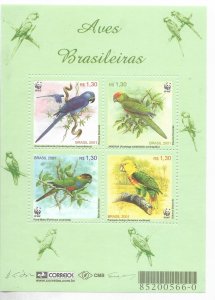 BRAZIL 2001 BRAZILIAN BIRDS WWF WORLD WILDLIFE FUND PRESERVATION SOUVENIR SHEET