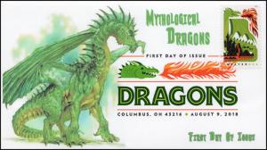 18-171, 2018, Dragons, First Day Cover, Digital Color Postmark, Green Dragon