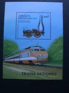 LAOS-1997 -ANTIQUE-CLASSIC LOCALMOTIVE & MORDEN EXPRESS TRAIN MNH S/S VF