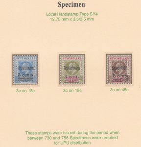 SEYCHELLES 1903  KE7  SURCHARGED & SPECIMEN  set of 3
