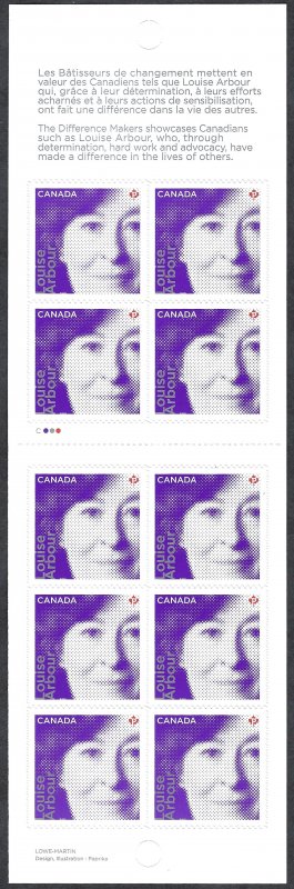 Canada #2550a P Louise Arbour (2012). Booklet of 10 stamps. MNH