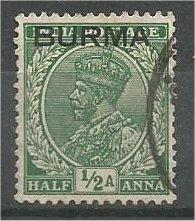 BURMA, 1937, used 1/2a, Overprinted, Scott 2