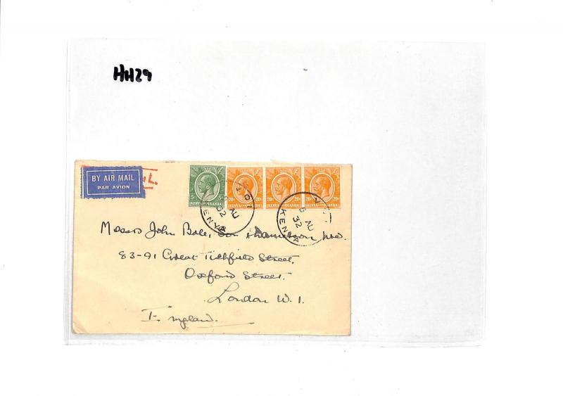 HH29 1932 BRITISH KUT Kenya *VOI* CDS Airmail Cover London {samwells-covers}PTS