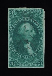 EXCELLENT GENUINE SCOTT #R86a VF-XF 1862-71 GREEN 1ST ISSUE MANIFEST IMPERFORATE